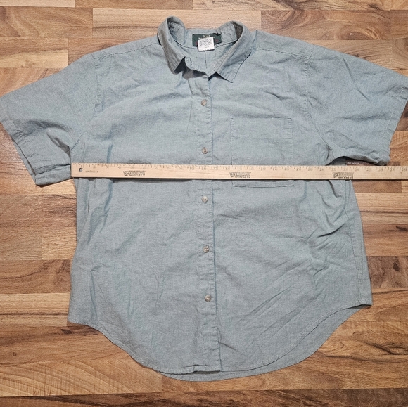 Orvis Men’s XL Short Sleeve Button Front Shirt Green 100% Cotton Made In Usa - Picture 4 of 6